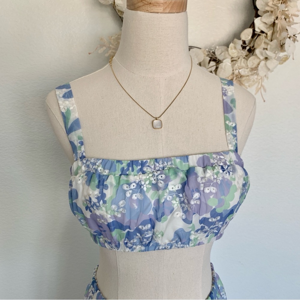 πͺ» SABO Venesa Maxi Skirt Crop Top Matching Set Blue Juniper Floral - Picture 5 of 16